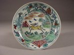 康熙 A Kangxi doucai saucer with decoration conveying the rebus, Juelu Fenghou, the wish for high rank and wealth.