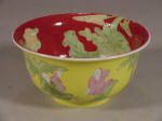 Rare Yongzheng famille rose lemon yellow bowl decorated with boys, the interior with a brilliant rose ground