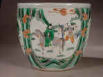 康熙清代 A Famille Verte Fish Bowl decorated with panels of various scenes from the Romance of the Western Chamber also known as The Story of the Western Wing