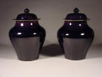 Pair of Kangxi Aubergine Glazed Temple (General's) Jars