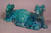 A Pair of 19th C Turquoise Glazed Recumbent Rams